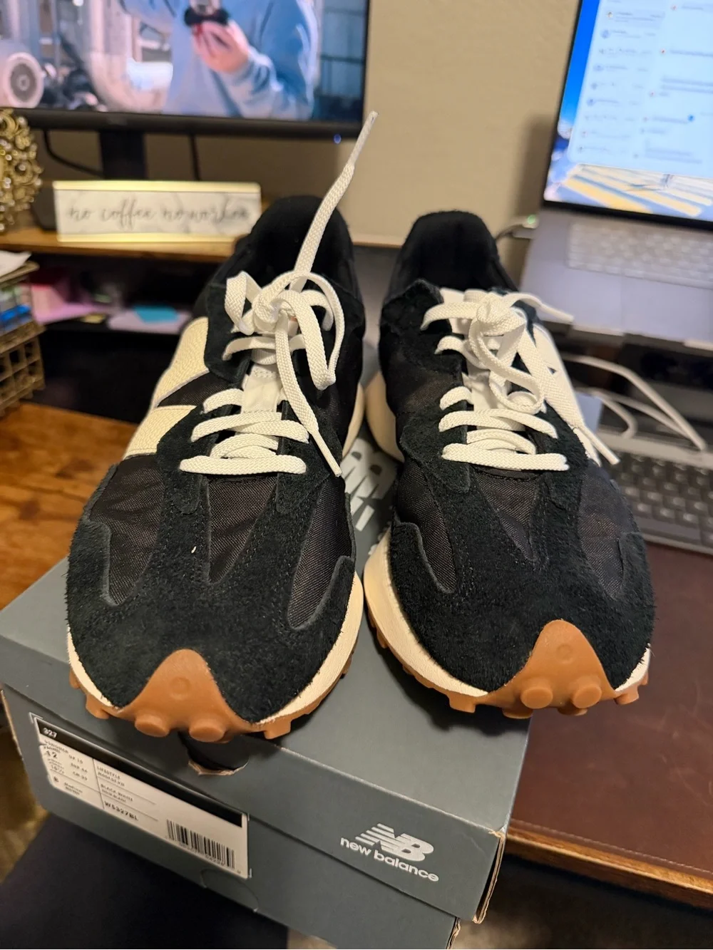 New Balance Black & White Retro-Style Runner with Gum Outsole